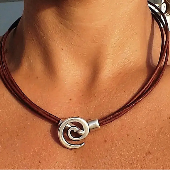 Swirl Vintage Statement Pendant Choker Necklace, Bohemian, Boho, Tribal - Picture 2 of 7